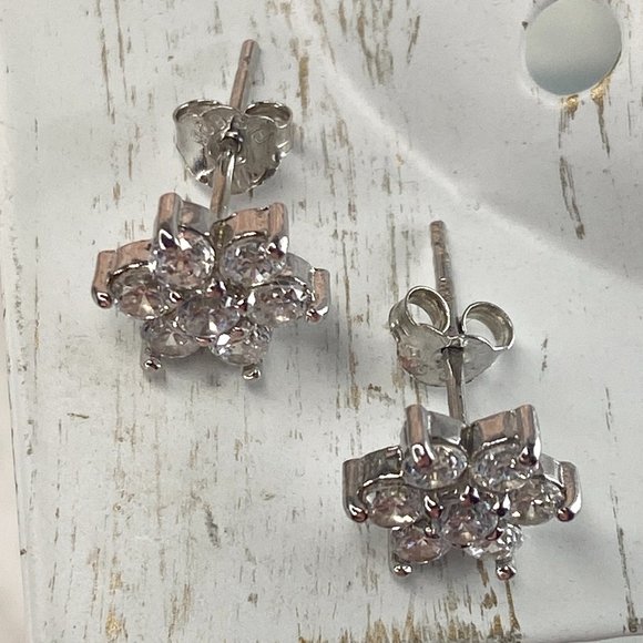Sterling Silver Star Cubic Zirconia Stud Earrings - Picture 5 of 9